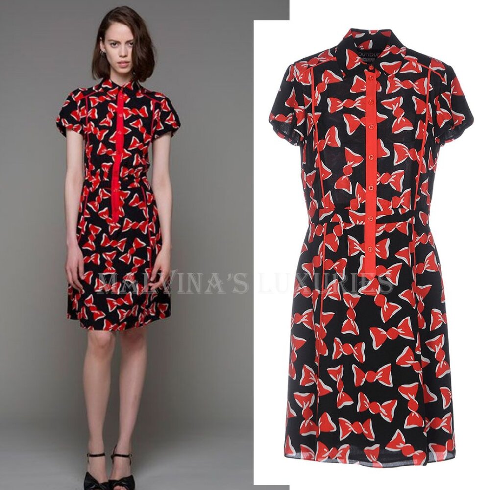 BOUTIQUE MOSCHINO DRESS SWEETIE CANDY WRAPPER PRINT SHIRT STYLE RED BLACK US 2